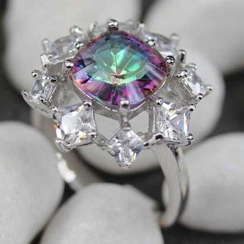 SHUNXUNZE fashion best sell Engagement rings jewelry for women Rainbow and White Cubic Zirconia Rhodium Plated R780 size 6 7 8 9