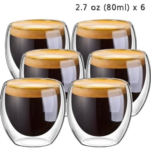 New 6Pcs 80ml 2.7oz Glass Double Walled Heat Insulated Tumbler Espresso Tea Cup coffee mug tazas de ceramica creativas