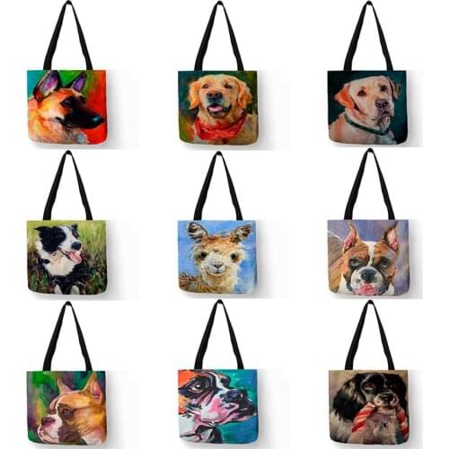 SY0071 Cute Bulldog Pug Print Women Bags Handbags Large Capacity Shopping Bags Hunter Retriever Oil Painting Shoulder Bags