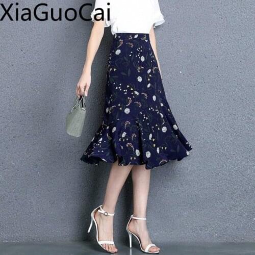 Big Size S-5xl New Fashion Women Skirts Summer Floral High Waist Ladies Skirts Was Thin Large Size Chiffon Ball Gown Skirt