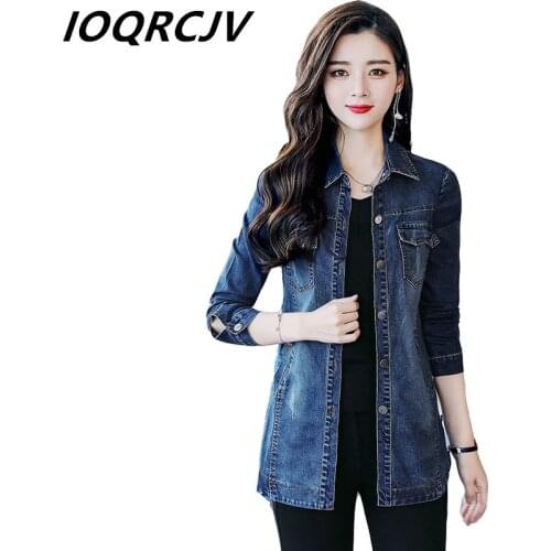 2019 Spring New Denim Jacket Women Long Sleeves Long Outwear Casual Fashion Solid Single-Breasted Slim Denim Jacket Female Coat