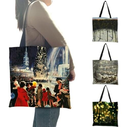 Natural Snow Scenery Oil Painting Womens Handbag Tote 2020 Double Sides Print Large Capacity Shopping Bags For Groceries B13171