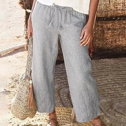 Women Wide Leg Womens Pants High Waist Solid Drawstring Loose Ankle-length Trousers For Female Casual Trousers