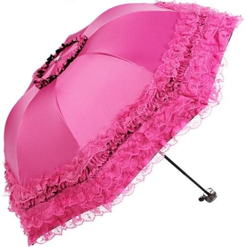 Brand Umbrella Women Lace Rain&Sun Sweet Princess Umbrella UV Protection Three Folding Durable Spitze Regenschirm