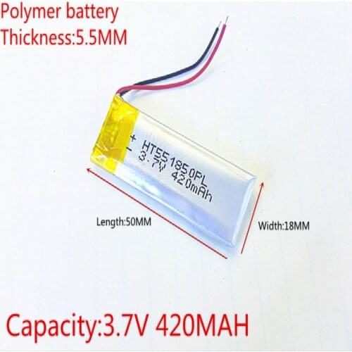 1pcs Polymer battery 420 mah 3.7 V 551850 smart home MP3 speakers Li-ion battery for dvr,GPS,mp3,mp4,cell phone,speaker