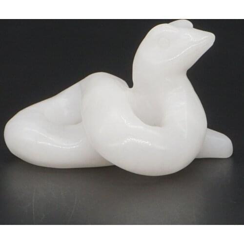 2" Snake Statue Natural Gemstone White Jade Crystal Hand Carved Craft Reiki Healing Figurine Home Decor