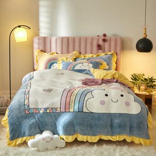 2020 Winter Soft Warm milk cashmere Coral Velvet Quilt Bed Cover 4 Piece Flannel Thickening Warm Duvet Bedding Cover