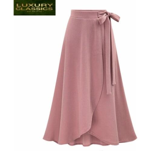 2021 Women High Clothing Waist Long Irregular Skirts Plus Size 6XL Fashion Sweet Streetwear Skirt with Bow Bandage LWL307