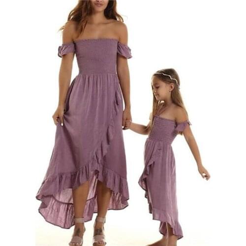 2022 Outfits Off-shoulder Dress with Ruffled Hem Sweet Tube Top Style Summer Clothing Family Parent-child Dresses Matching