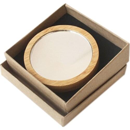 3Pcs Bamboo Cosmetic Mirror Round Portable Mirror Elm Makeup Mirror Student Portable Beauty Tool with Box