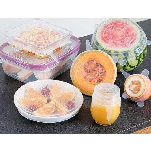 6PCS/Set Silicone Fresh-keeping Lid Bowl Lid Sealed Refrigerator Wrap Food Grade Silicone Kitchen Storage Supplies
