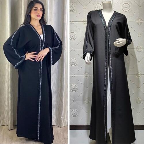 Abaya Muslim Women Long Cardigan Open Kimono Beading Middle East Dubai Kaftan Ramadan Islamic Clothing Turkish Eid Mubarak Robe