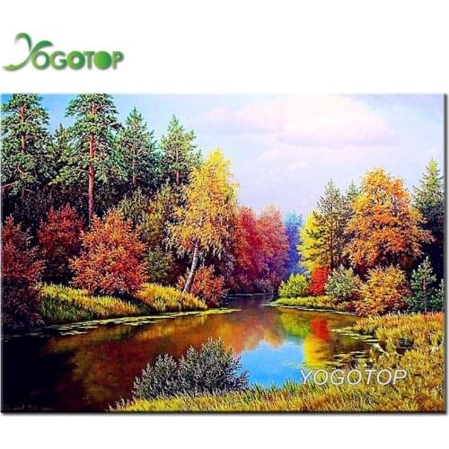 Diy 5D Diamond Painting Autumn Pond Full square Diamond Mosaic Picture natural Diamond Embroidery Landscape Pattern YY2076