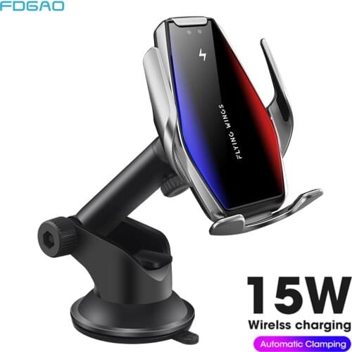 Automatic Clamping 15W Car Wireless Charger Mount Holder For iPhone 12 11 XS XR X 8 Samsung S10 S20 S21 Fast Charging Bracket