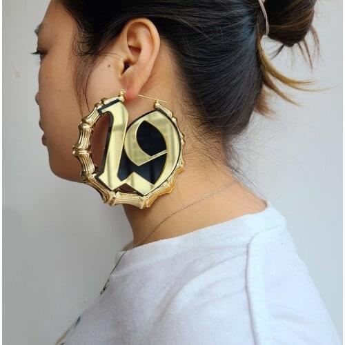 BeHoney Personalize Year Number hoops bamboo Earrings for Women Custom Year 1980 1989 1994 1999 Birthday Gift from 1980 to 2019