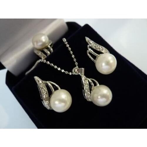 White Akoya Pearl Necklace+Pendants earrings Set AAA Grade