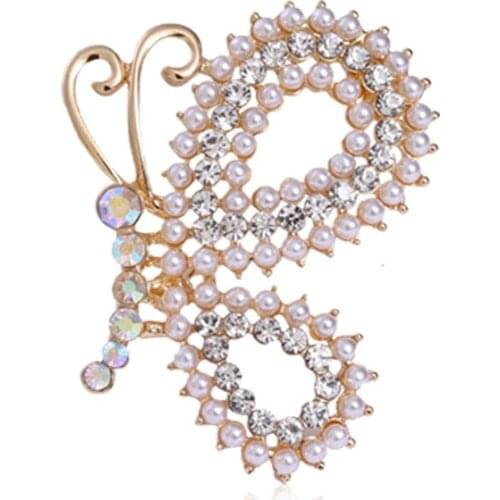 Butterfly Brooch New Fashion Gold/Sliver Zinc Alloy Crystal Exquisite Flower For Women Wedding Dress Accessories Girls Dress Pin
