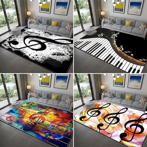Black Music Note Area Rug Vintage Black Throw Rugs Non-Slip Floor Mat Soft Doormats Carpetfor Living Room Bedroom Home Decor