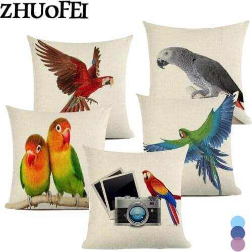 Decorative Pillow Cover for Living Room Burlap Single-Sided Printing Bird Pattern Throw Pillow Case 18x18 Square Cushion Cover