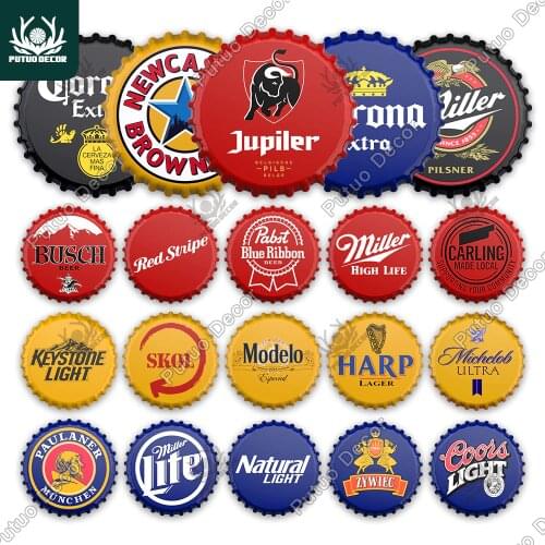 Putuo Decor Metal Tin Sign Beer Bottle Cap Decor Plaque Metal Vintage Home Decor Pub Bar Man Cave Club Wall Decoration