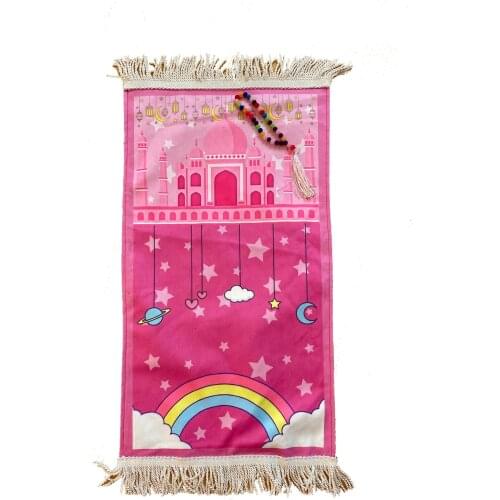 Kids Islam Muslim Prayer Color Rug Polyester Portable Braided Floor Mats Arab Countries Children Worship Soft Mat Carpet