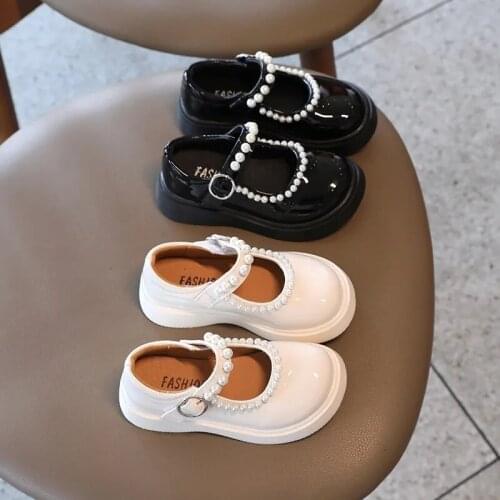 Baby Girl Pearls Elegant Princess Shoes Fashion Autumn Fall Spring Kids Leather Shoes Party Flats Children Wedding Casual Shoes