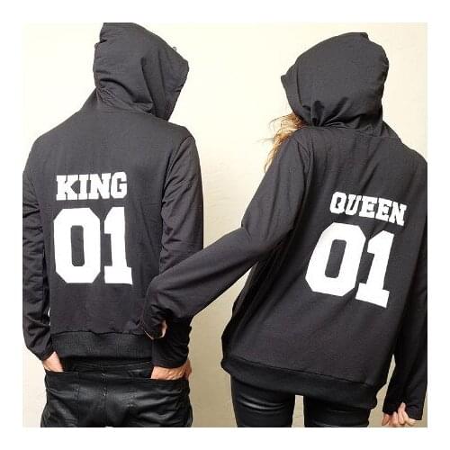 King 01 and Queen 01 Lover Sweatshirt Fleece Woman Pullover Long Sleeve Couple Sweatshirt Plus Size Clothing Winter Hoodies