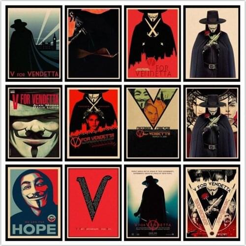 Perfect JL V for Vendetta Poster Wall Stickers Vintage Poster Prints High Quality For Bar And Home Decor HBB6