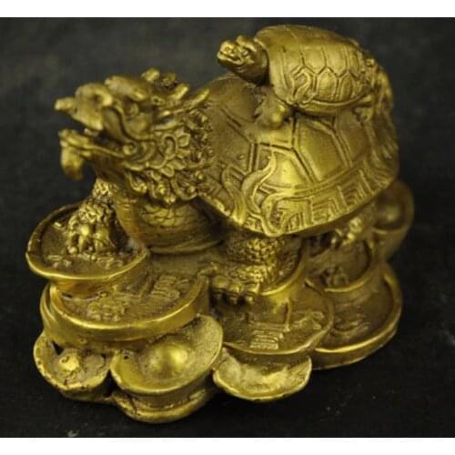Healing Chinese Copper Carving Dragon Turtle send treasures Rare Statue luck Garden Decoration 100% real Brass Bronze