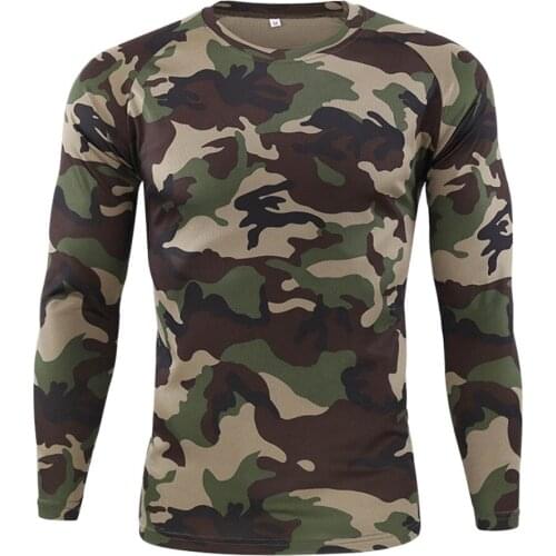 Long Sleeve Camouflage T-shirt Outdoor Quick Drying Hiking Military Tactical T-shirts Mens Hunting Camping Shirts Men Clothing