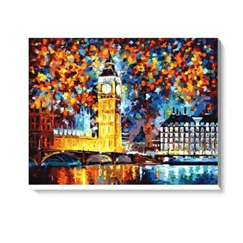 MaHuaf-k002 Bright London city night landscape painting by numbers canvas pictures for living room unique gift