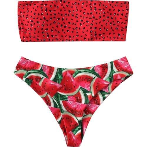Bikini Set Swimwear Women Red Lingerie Set High Leg Bikinis 2021 Mujer Swimsuit Watermelon Print Biquini Swimming Suit For Women