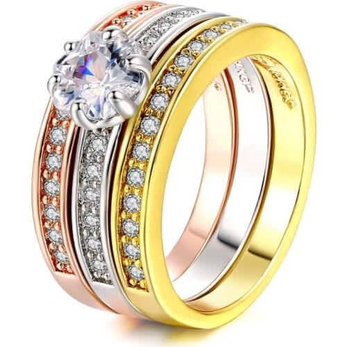 MxGxFam 3 Ring Set For Women Female Mix 3 Gold color Fashion Jewelry Bijoux AAA+ Cubic Zircon Original Design