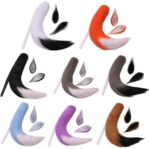 Masquerade Fluffy Faux Fur Wolf Ears Hair Clips and Plush Tail for Adult Kids Anime Cosplay Costume Dress Up Accessories