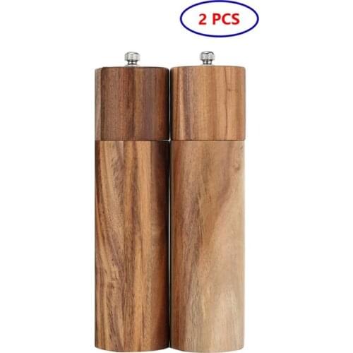 Wooden Salt and Pepper Grinder, Adjustable Manual Salt Grinder, Acacia Wood, Pepper Mill with Ceramic Core (2 Pcs)