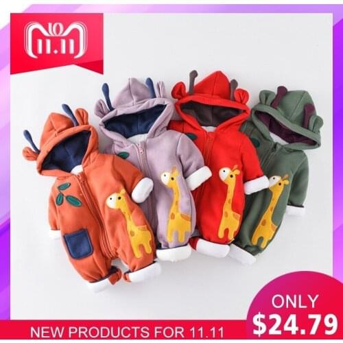 Cute Giraffe Rompers Newborn Autumn Winter Clothing Baby Toddler Cotton Warm Clothes Ins Cartoon Boy Creeping Jumpsuit 3-24m