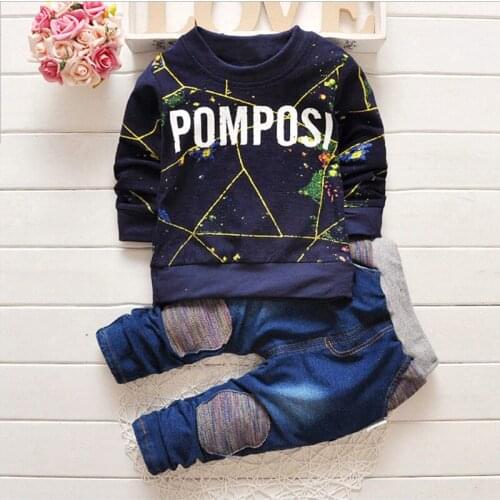 Fashion Childrens sets autumn&spring Baby Boys child denim Sport suit long sleeve letter shirts+trousers jeans boy clothes 2pcs