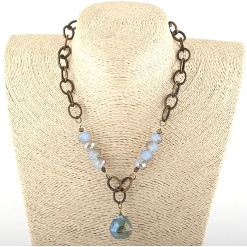 Fashion Jewelry Rosary Chain Glass Crystal Big Metal Chain Crystal Glass Boll Pendant Choker Necklaces For Women Ethnic Necklace