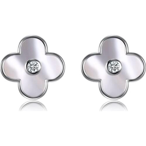 South Korean Version of s925 Sterling Needle Four-Leaf Clover Micro - Stud Earrings Natural Shell web Celebrity East Gate Popula