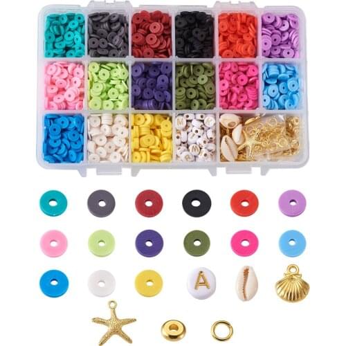 Bracelet Jewelry Making Set 6mm Polymer Clay Beads Loose Heishi Bead Spacer Cowrie Shell Bead Jump Ring DIY Jewelry Supplies Kit