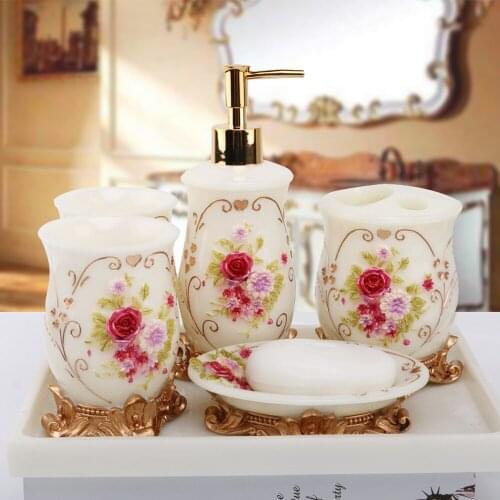 Bathroom toiletries set bathroom household bathroom five-piece bathroom bath creative with tray mouth cup set LO724402