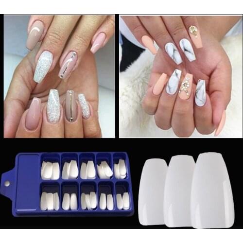 100Pcs/box Coffin Nails Ballerina Fashion Full Nail Tips Square Head Fake False Nails Acrylic Nature Transparent