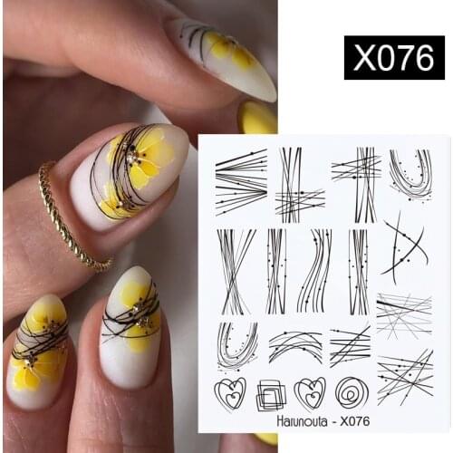 Harunouta Spring Flower Leaf Water Decals Love Heart Geometric Lines Nail Art Stickers DIY Slider Manicures Nail Art Decoration