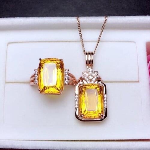 The latest design, Brazilian citrine jewelry set, ring necklace, large particles, beautiful color, 925 silver, 8 carats