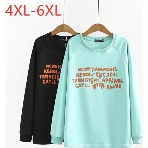 New 2021 Ladies Autumn Winter Plus Size Tops For Women Large Pullover Long Sleeve Loose Cotton Green Thick T-shirt 4XL 5XL 6XL