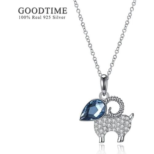 Necklace Lovely Women Necklaces 925 Sterling Silver Sheep Lamb Blue Crystal Pendant Necklaces Jewelry Cute kids Gifts