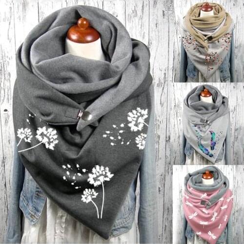 2021 Autumn Winter New Fashion Women Printing Button Thicken Women Scarf for Girls Students Lady Cute Tassel Long Scarves Shawl