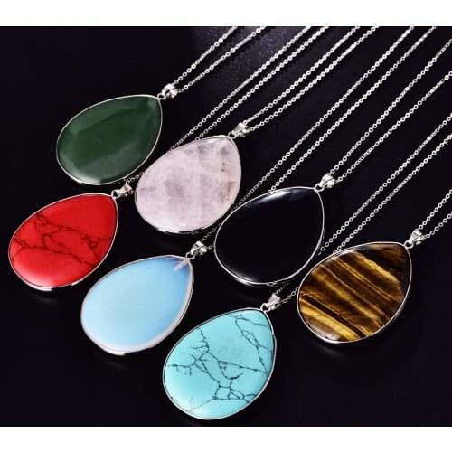 Natural Water Drop Pendant Necklace Druzy Quartz Gem Stone Tiger Eye Crystal Opal Charm Necklace For Women Reiki Healing Jewerly