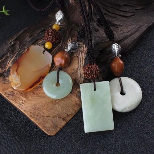 Color texture random ,ethnic Nature stones necklace hanging rope hemp accessorie attract Vintage penda