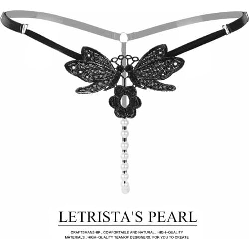 Adjustable Size Womens Sexy Lace G-String Lady Embroidery Pearl G String Women panties Low Waist Thong Female Underwear Briefs